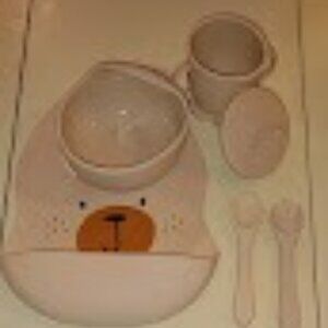 SILICONE BABY'S FIRST DISHES 6 PIECE SET NEW BEIGE DISHWASHER SAFE BPA PVC FREE